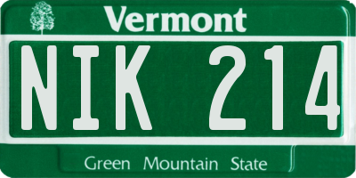 VT license plate NIK214