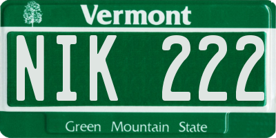 VT license plate NIK222