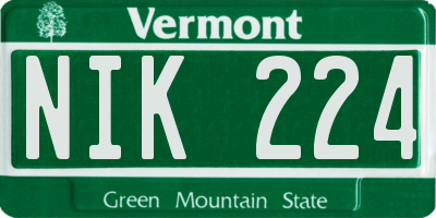 VT license plate NIK224