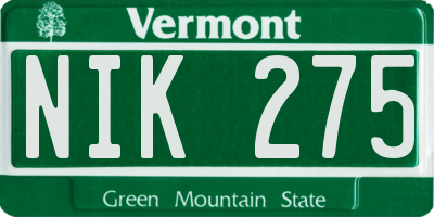 VT license plate NIK275