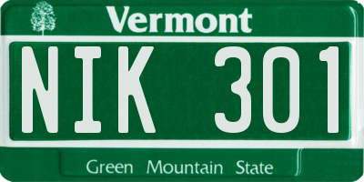 VT license plate NIK301
