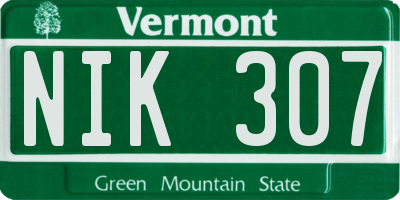 VT license plate NIK307