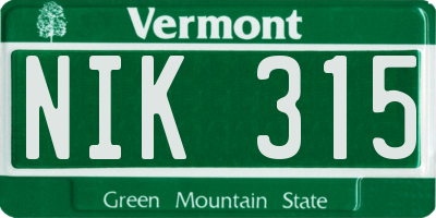 VT license plate NIK315