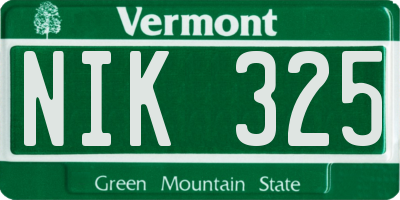 VT license plate NIK325