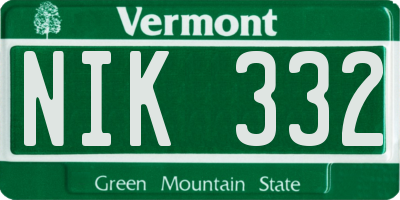 VT license plate NIK332