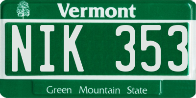 VT license plate NIK353