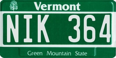 VT license plate NIK364