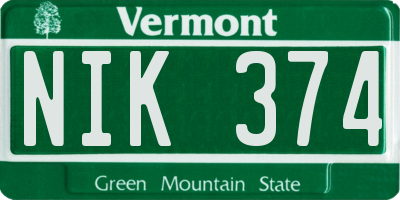 VT license plate NIK374