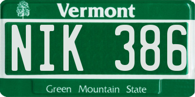 VT license plate NIK386