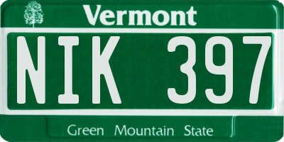 VT license plate NIK397