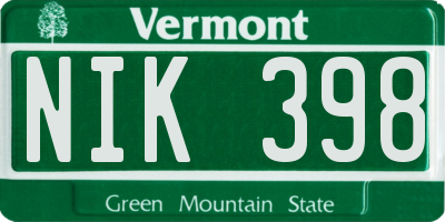 VT license plate NIK398