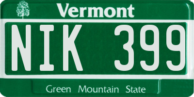 VT license plate NIK399