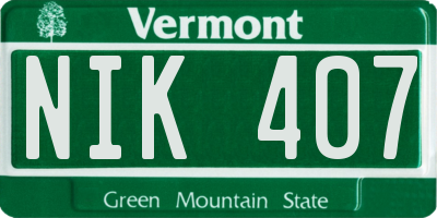 VT license plate NIK407