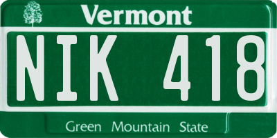 VT license plate NIK418