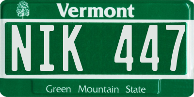 VT license plate NIK447