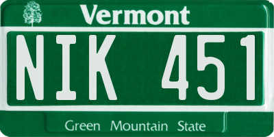 VT license plate NIK451