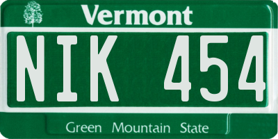 VT license plate NIK454