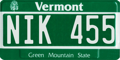 VT license plate NIK455