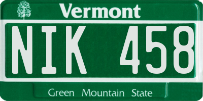 VT license plate NIK458