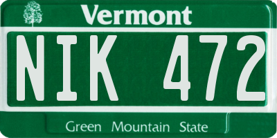 VT license plate NIK472