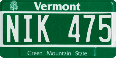VT license plate NIK475