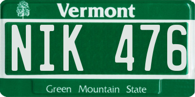 VT license plate NIK476
