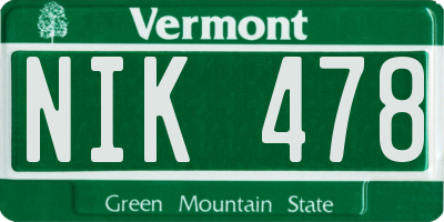VT license plate NIK478