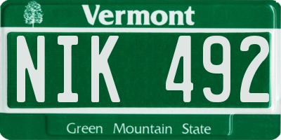 VT license plate NIK492