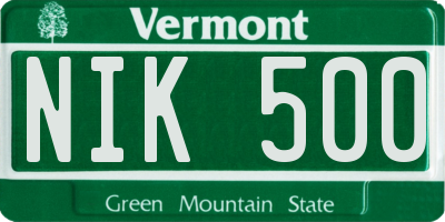 VT license plate NIK500