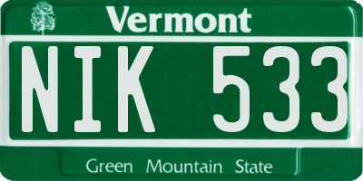 VT license plate NIK533