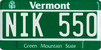 VT license plate NIK550