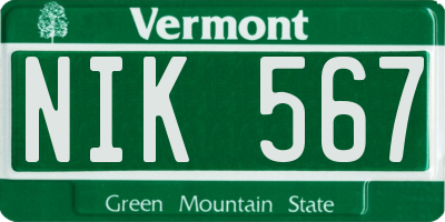 VT license plate NIK567