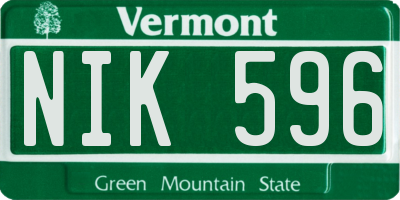 VT license plate NIK596