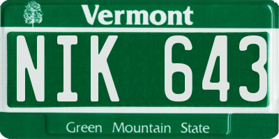VT license plate NIK643