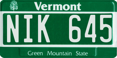 VT license plate NIK645