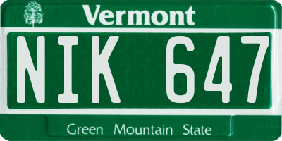 VT license plate NIK647