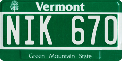 VT license plate NIK670