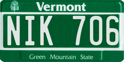 VT license plate NIK706