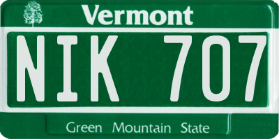 VT license plate NIK707