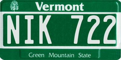 VT license plate NIK722