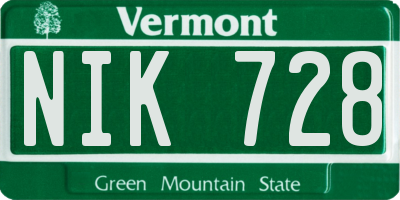 VT license plate NIK728