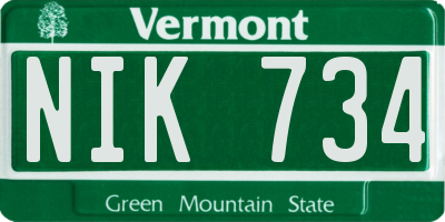 VT license plate NIK734