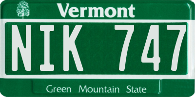 VT license plate NIK747
