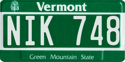 VT license plate NIK748