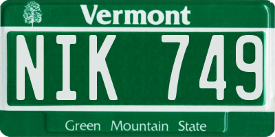 VT license plate NIK749