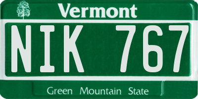 VT license plate NIK767