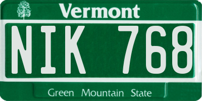 VT license plate NIK768