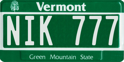 VT license plate NIK777