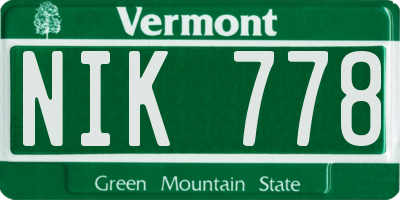 VT license plate NIK778