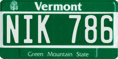 VT license plate NIK786